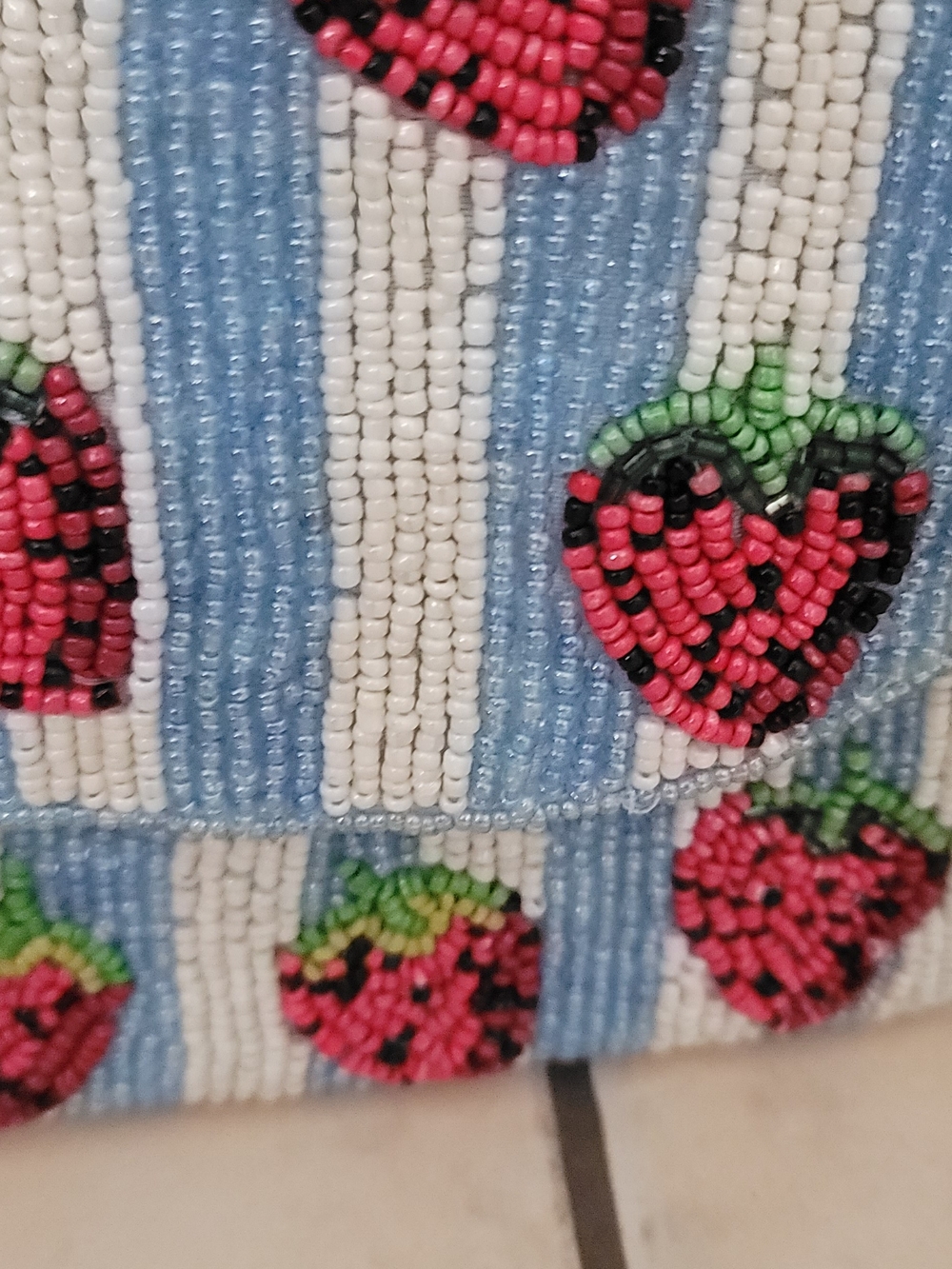 Beaded Strawberry Mini Bag - Blue & White